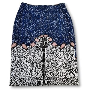 YIGAL AZROUEL Scuba Stretch Pencil Skirt Animal Print Snake Cheetah Blue Black 4